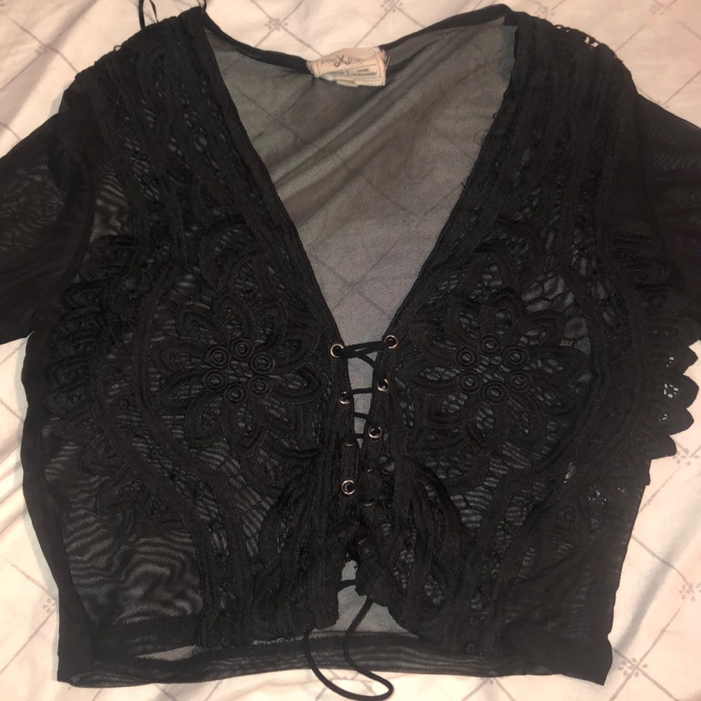 Medium crop top See through long sleeve shirt!
